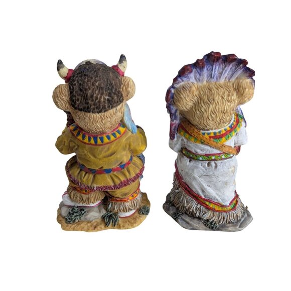 Native American-Inspired Bear Figurines Set Hand-Painted Resin Tribal Outfit Det - Picture 4 of 7